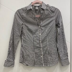 H&M Black Striped Button Shirt Long Sleeve Collared Blouse US 4 Casual Workwear